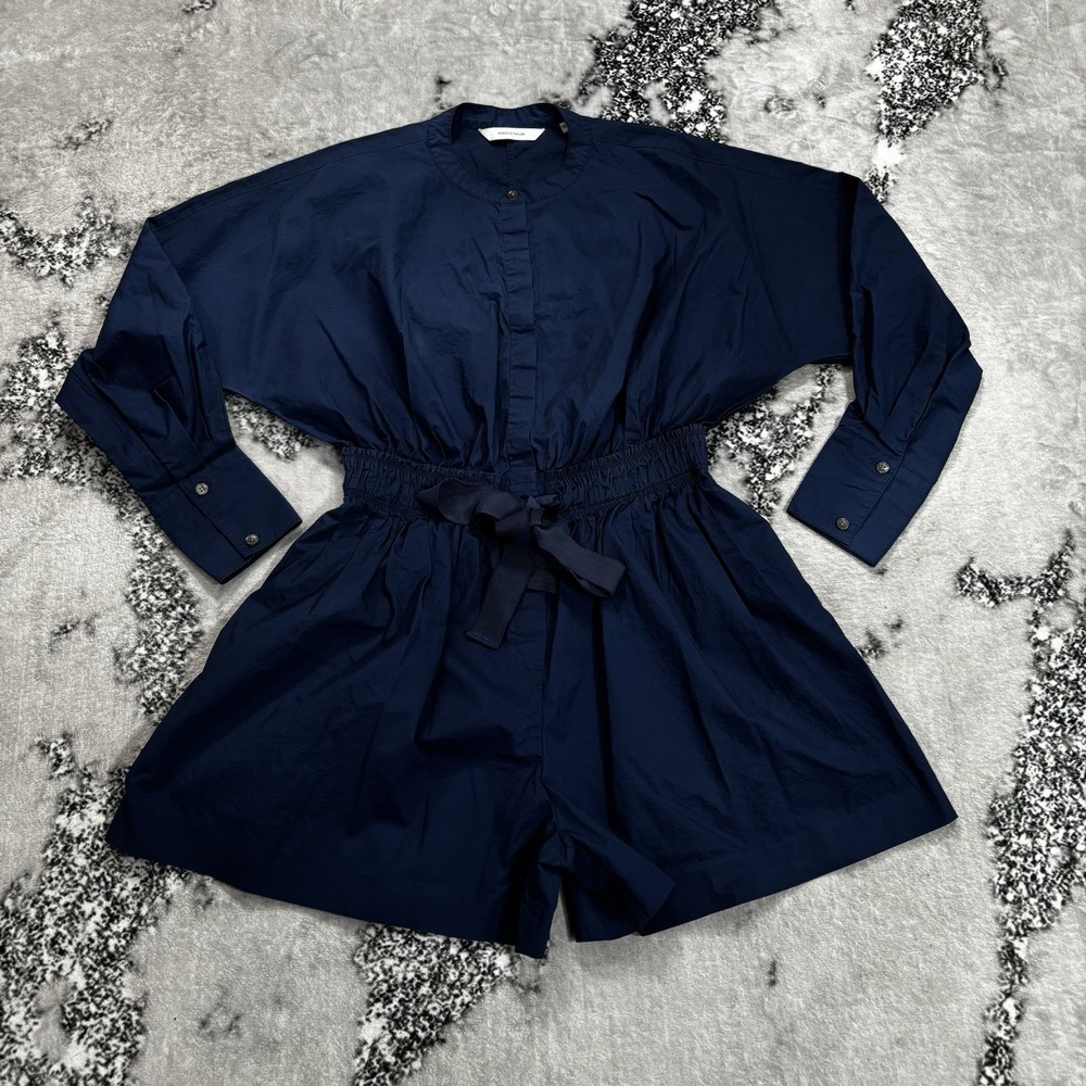 Rebecca Taylor Navy Blue Utility Romper Long Sleeve Tie Waist Women's Sz Small